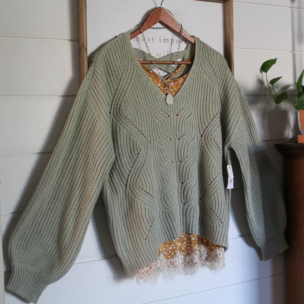NEW Ultra Flirt Chunky Crop Sweater Sage Green Sweater XL